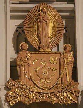 The original carving commissioned in Italy in&nbsp;1965. Located above the Archbishop's throne&nbsp;in St. Mary's Cathedral.&nbsp;