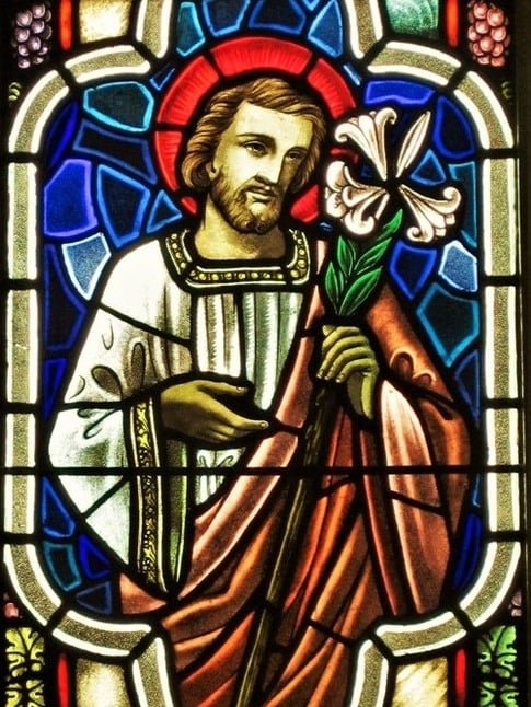 Stained glass image of St. Joseph